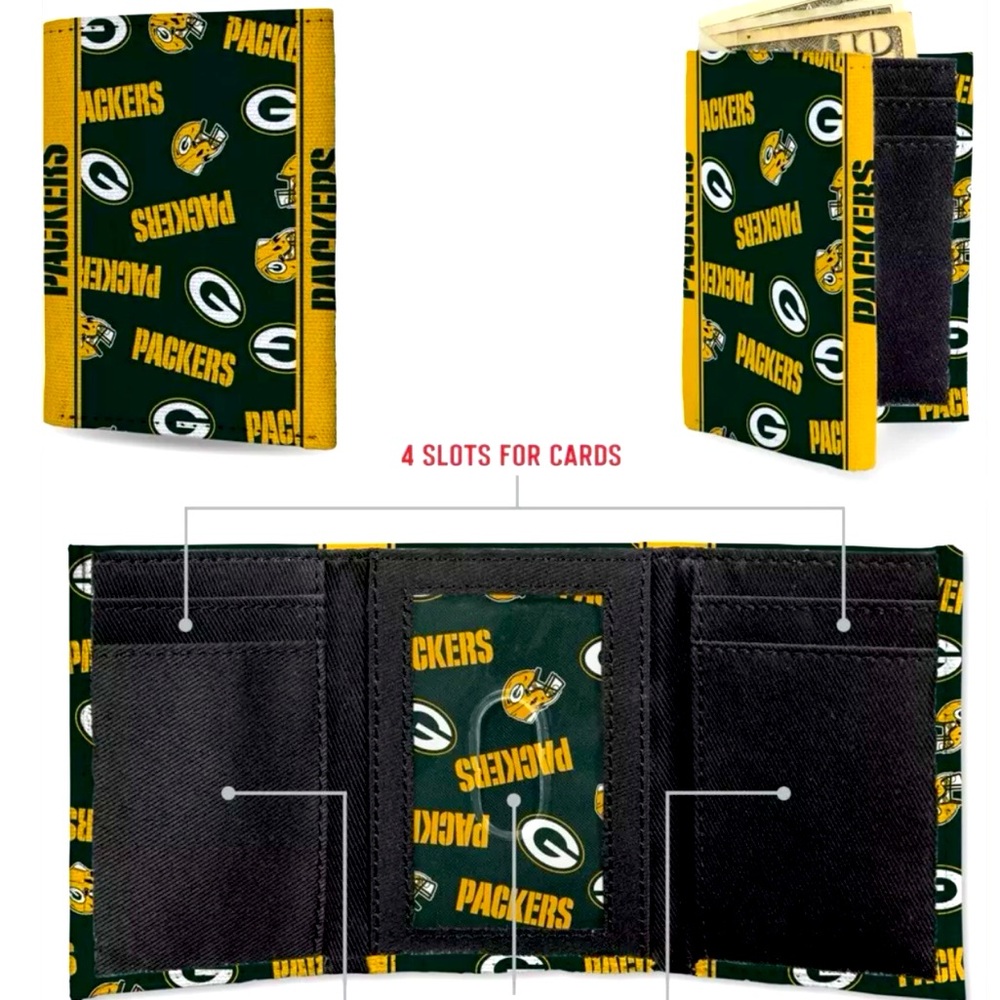 Green Bay Packers NFL Canvas /Leather Tri-fold Wallet